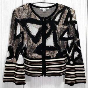 St. John Geometric Striped Bolero Jacket Brown Black White Size 2